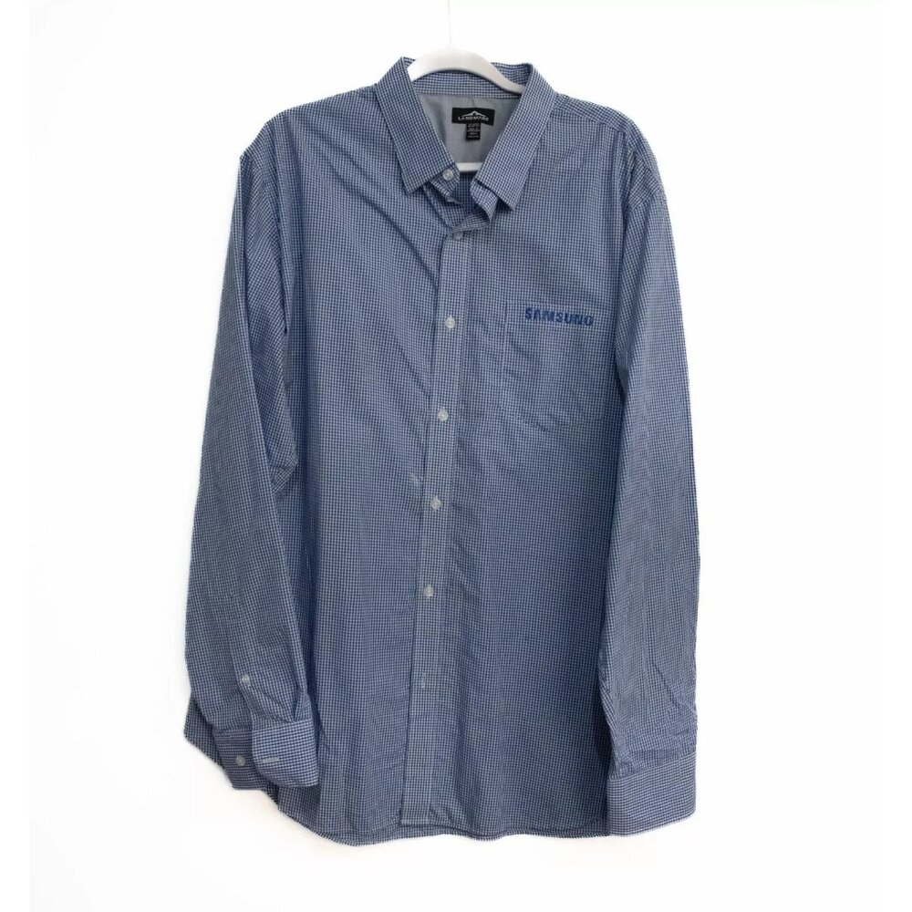 Landmark Mens Blue Polycotton Button Up Shirt Solid Chest Pocket Long Sleeve 2XL